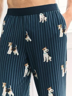 Chelsea Peers Blue Terrier Dog Stripe Print Long Pyjama Bottoms