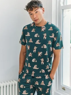 Chelsea Peers Blue Wilderness Bear Print Long Pyjamas Set Hot