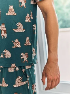 Chelsea Peers Blue Wilderness Bear Print Long Pyjamas Set Hot