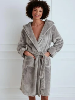 Chelsea Peers Fleece Dressing Gown Charcoal Grey