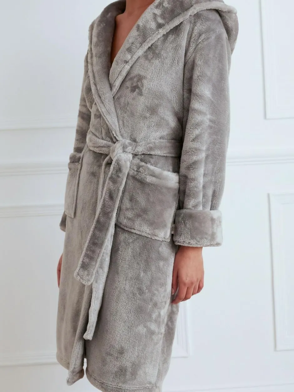 Chelsea Peers Fleece Dressing Gown Charcoal Grey