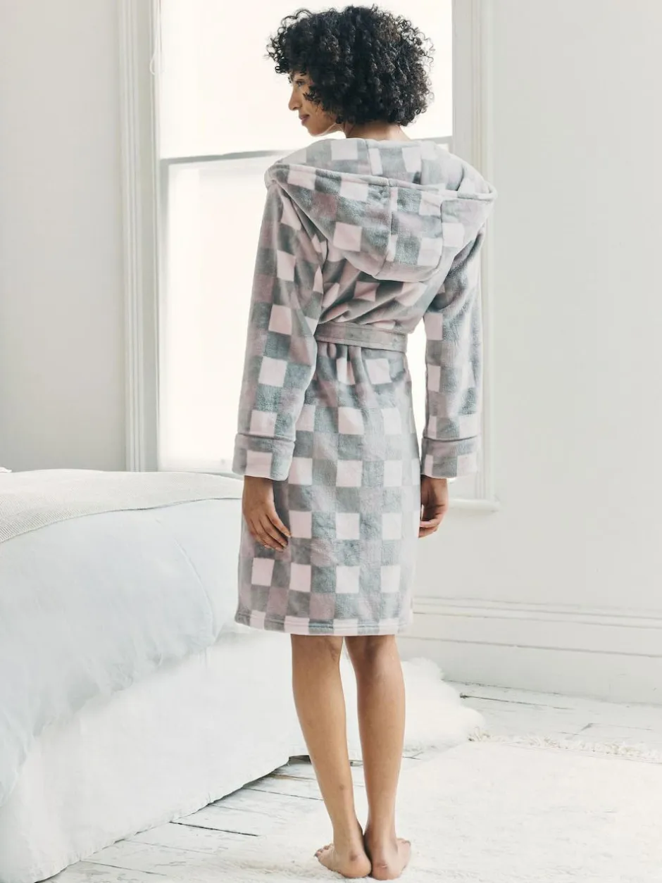 Chelsea Peers Cream Fleece Check Hooded Dressing Gown Best