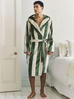 Chelsea Peers Green Fleece Stripe Hooded Dressing Gown Sale