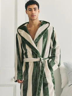 Chelsea Peers Green Fleece Stripe Hooded Dressing Gown Sale