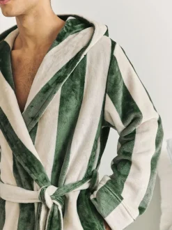 Chelsea Peers Green Fleece Stripe Hooded Dressing Gown Sale