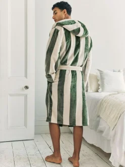 Chelsea Peers Green Fleece Stripe Hooded Dressing Gown Sale