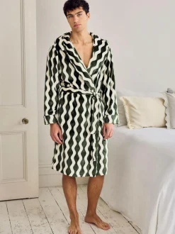 Chelsea Peers Green Fleece Wavy Stripe Hooded Dressing Gown Discount