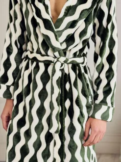 Chelsea Peers Green Fleece Wavy Stripe Hooded Dressing Gown Discount