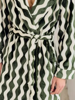 Chelsea Peers Green Fleece Wavy Stripe Hooded Dressing Gown Discount