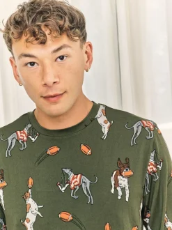 Chelsea Peers Green Rugby Dogs Print Long Pyjamas Set Hot