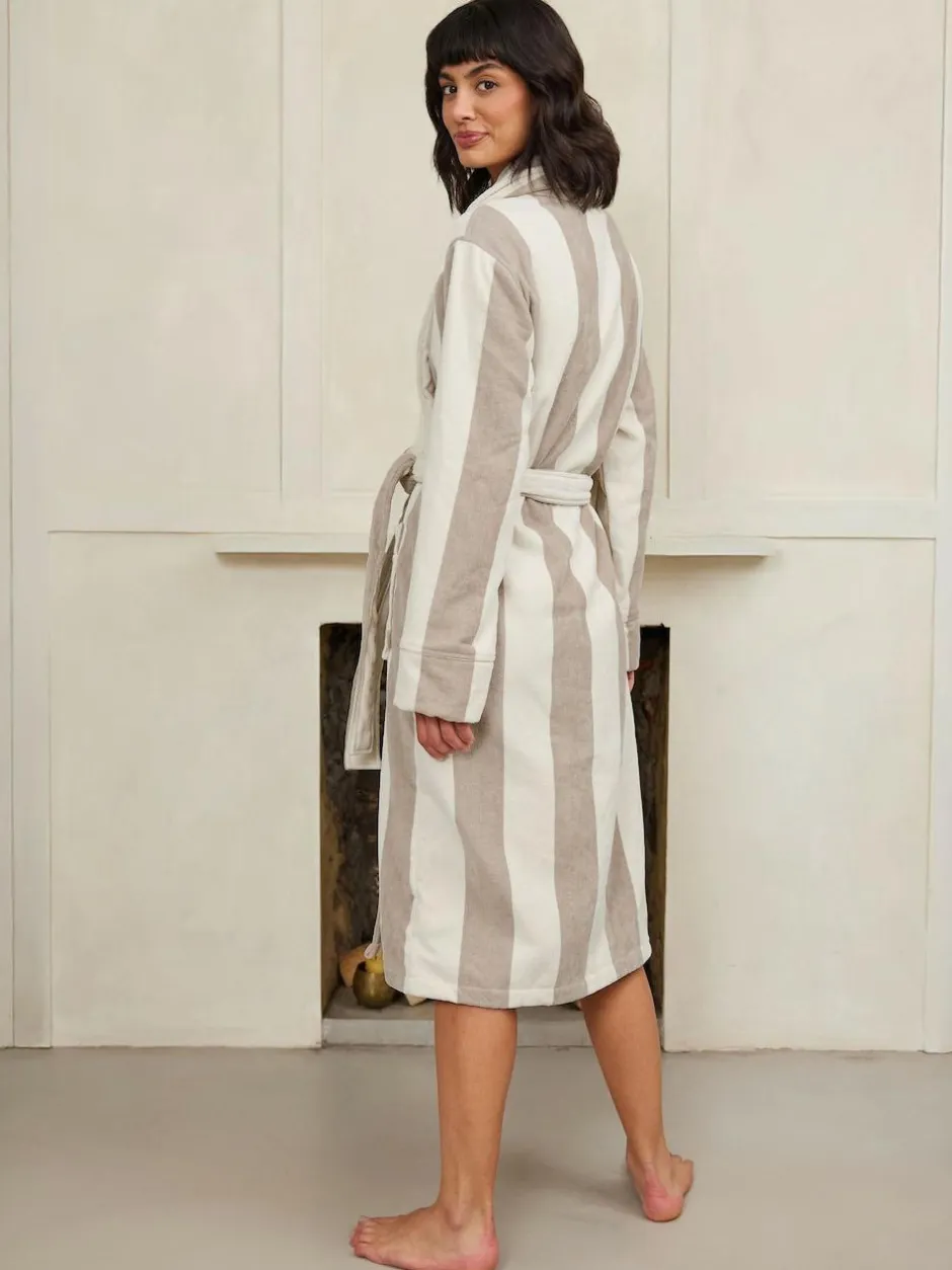 Chelsea Peers Natural Fleece Stripe Dressing Gown Best