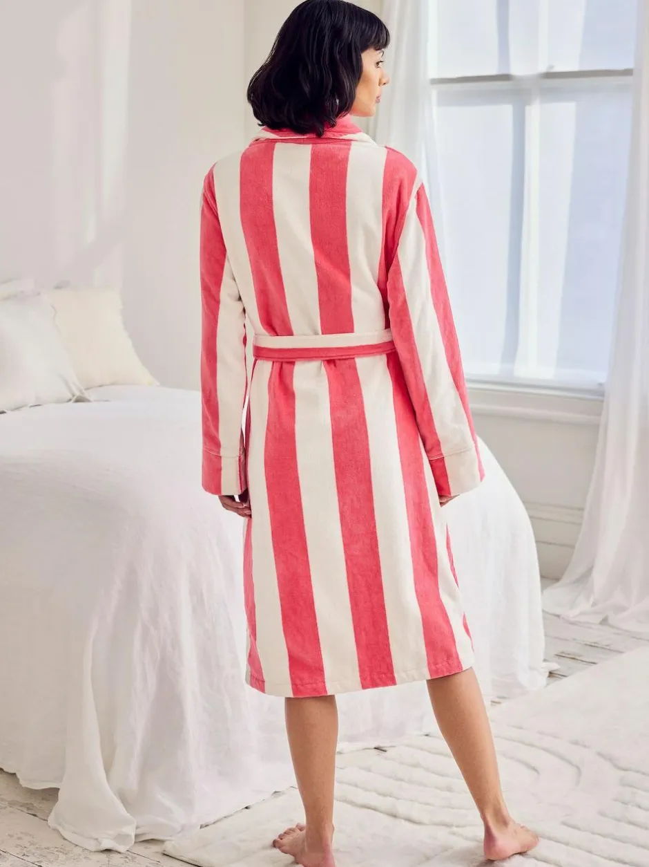 Chelsea Peers Pink Cotton Towelling Stripe Dressing Gown Outlet