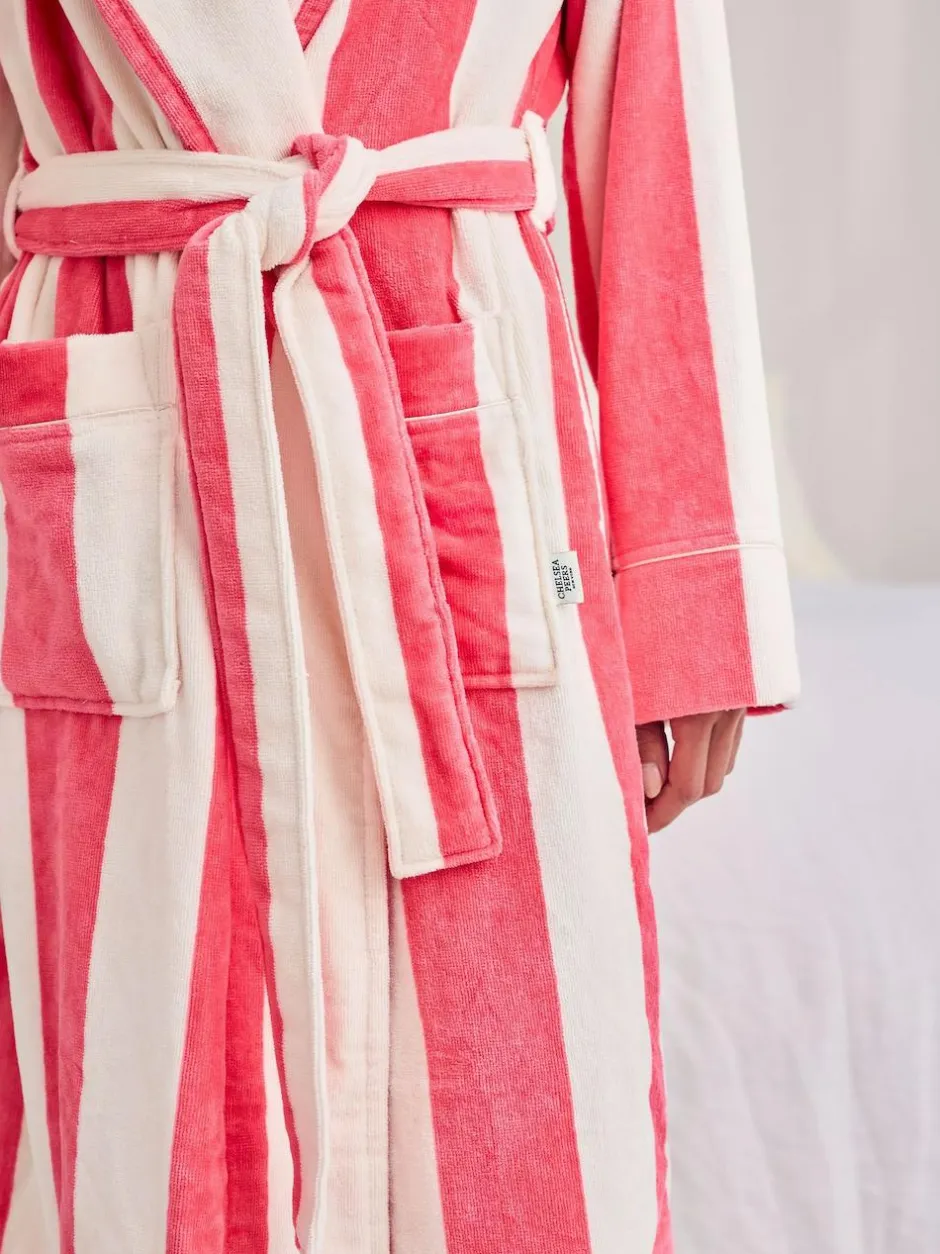Chelsea Peers Pink Cotton Towelling Stripe Dressing Gown Outlet