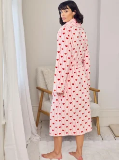 Chelsea Peers Pink Fleece Wavy Stripe Heart Print Long Dressing Gown Outlet
