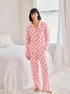 Chelsea Peers Pink Wavy Stripe Heart Print Long Pyjamas Set Discount