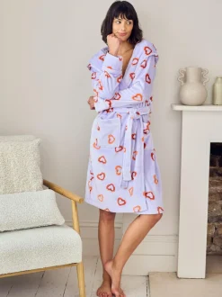 Chelsea Peers Purple Fleece Shrimp Heart Print Dressing Gown Discount