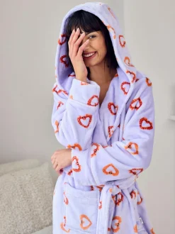 Chelsea Peers Purple Fleece Shrimp Heart Print Dressing Gown Discount