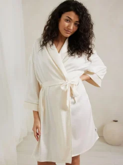 Chelsea Peers White Satin Lace Trim Robe Dressing Gown Clearance