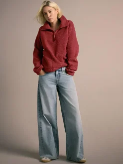 Next Cherry Red Soft Touch Cosy Teddy Borg Quarter Zip Fleece Best