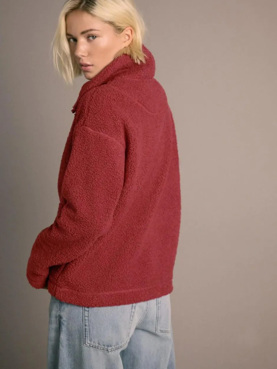 Next Cherry Red Soft Touch Cosy Teddy Borg Quarter Zip Fleece Best