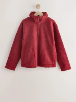 Next Cherry Red Soft Touch Cosy Teddy Borg Quarter Zip Fleece Best