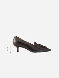 Next Premium Leather With Motionflex Point Toe Tassel Heels Loafers Choc Brown New