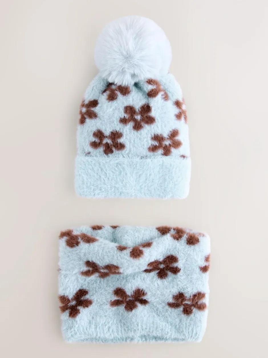 Next Beanie And Snoods Set (1-16yrs) (1-16yrs) Chocolate Blue Flower Discount