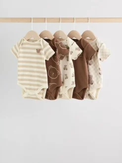 Next Chocolate Brown Baby Short Sleeve Bodysuits 5 Pack Sale