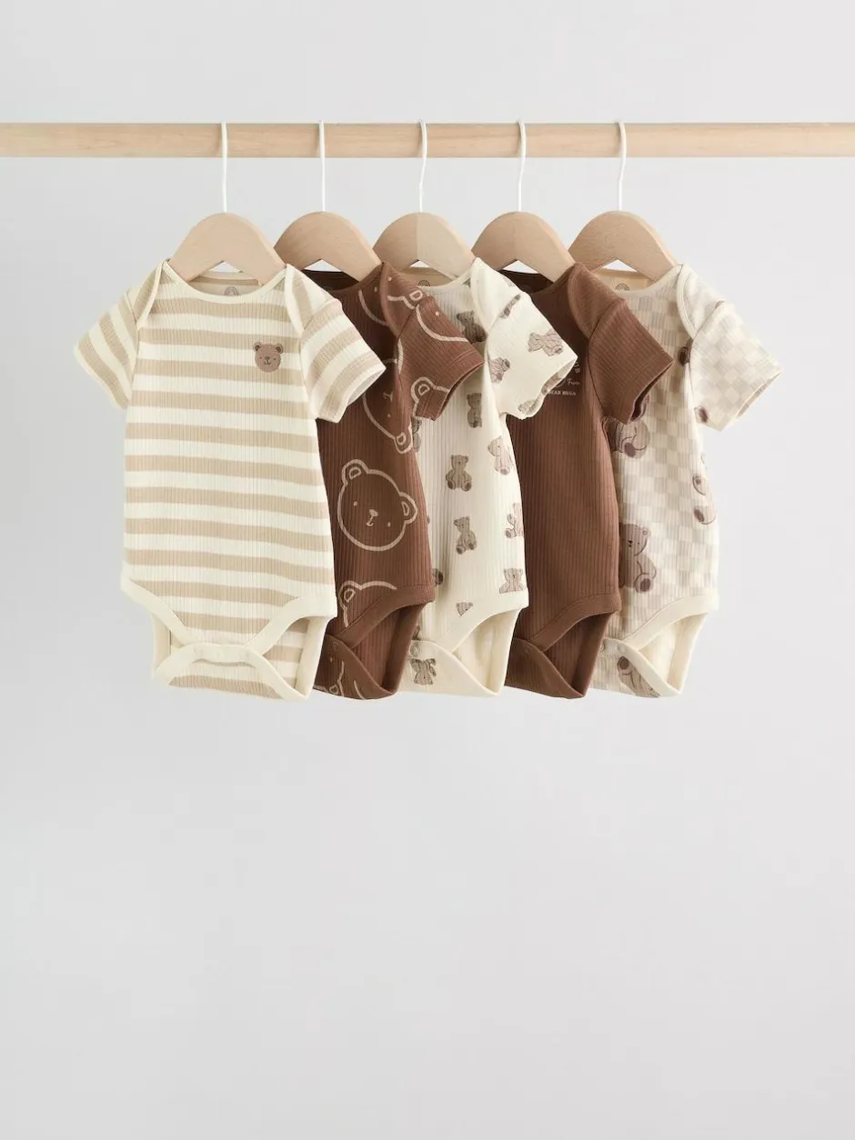 Next Chocolate Brown Baby Short Sleeve Bodysuits 5 Pack Sale