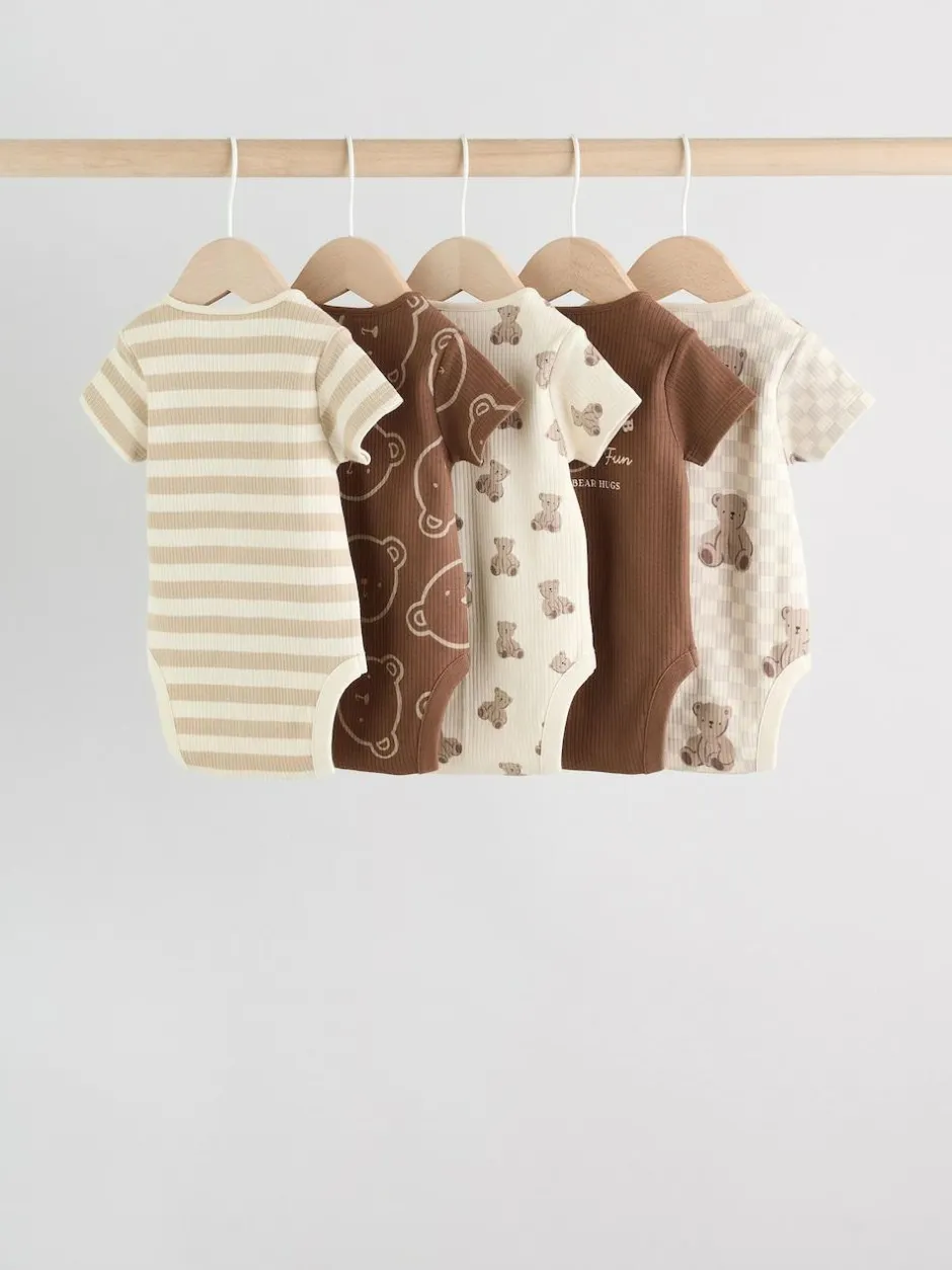 Next Chocolate Brown Baby Short Sleeve Bodysuits 5 Pack Sale
