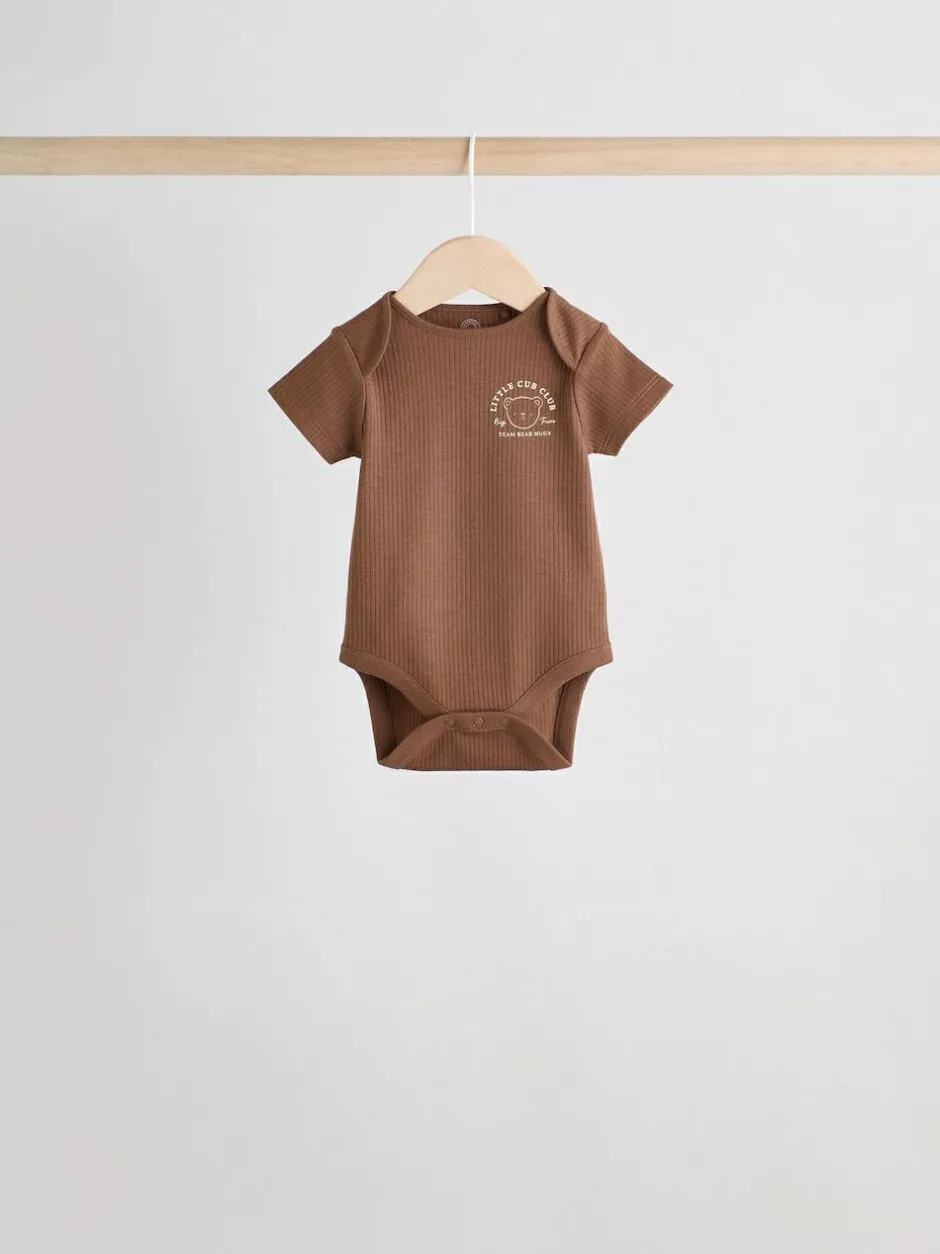 Next Chocolate Brown Baby Short Sleeve Bodysuits 5 Pack Sale