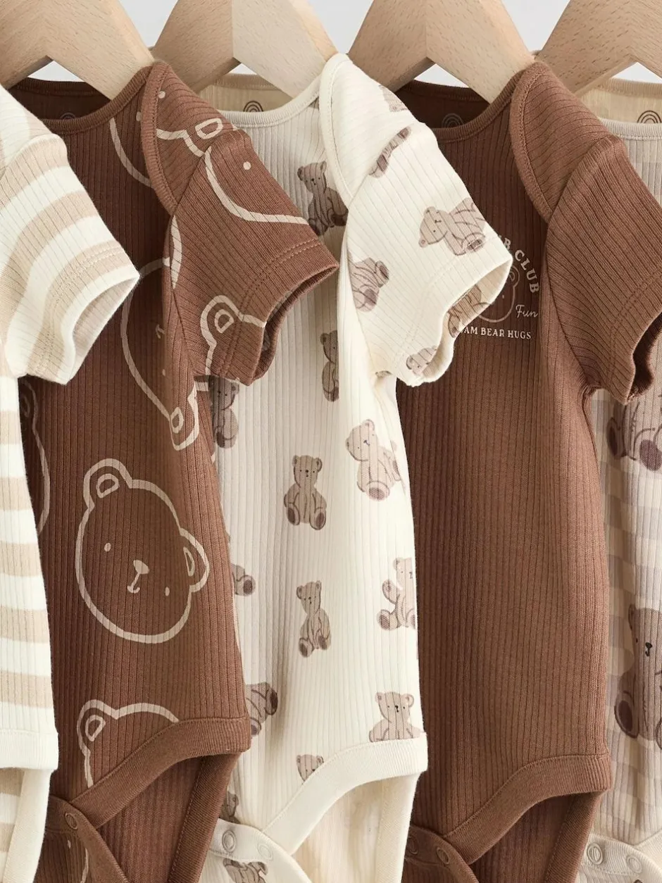 Next Chocolate Brown Baby Short Sleeve Bodysuits 5 Pack Sale
