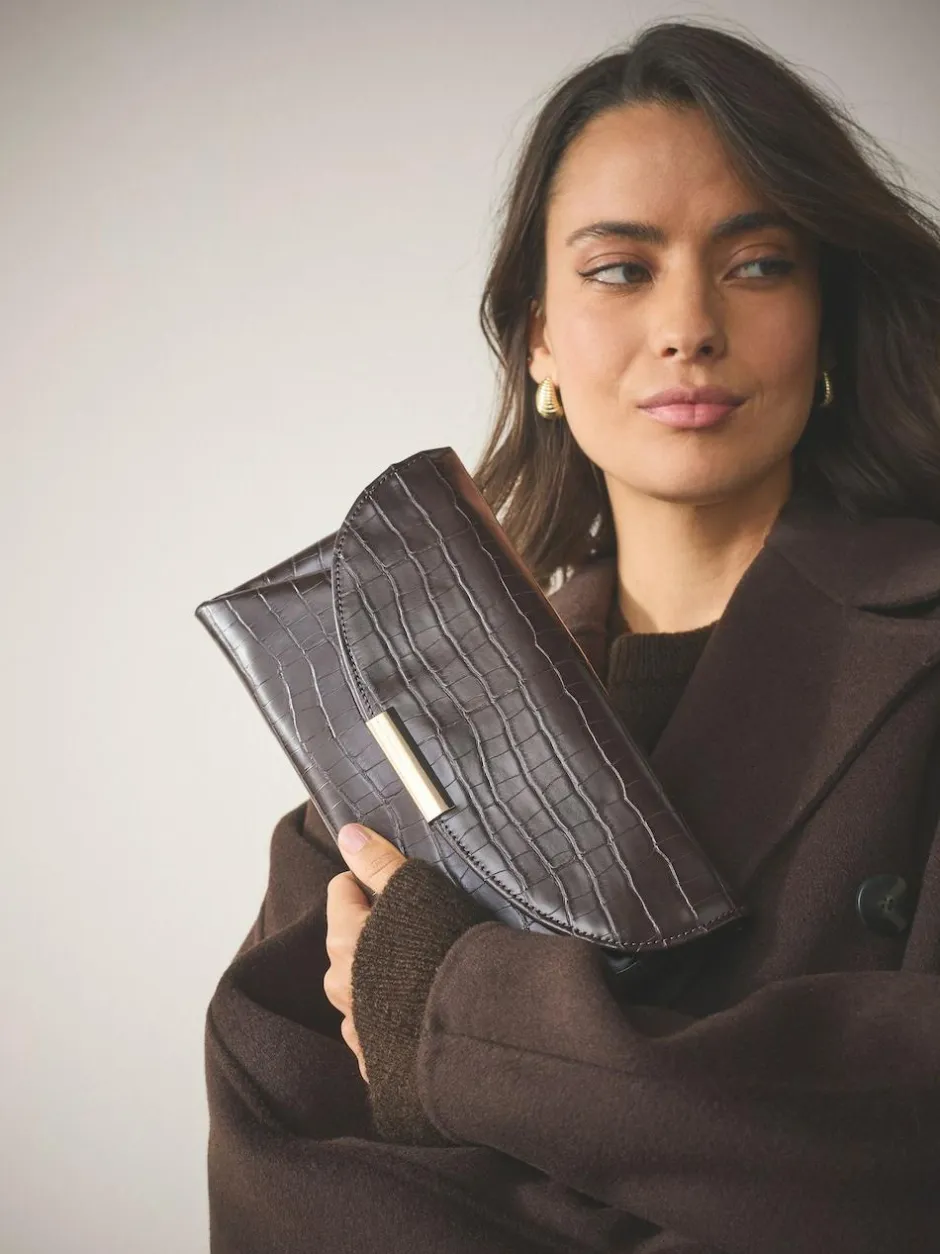 Next Clutch Bag Chocolate Brown Discount