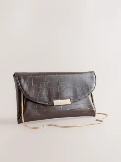 Next Clutch Bag Chocolate Brown Discount