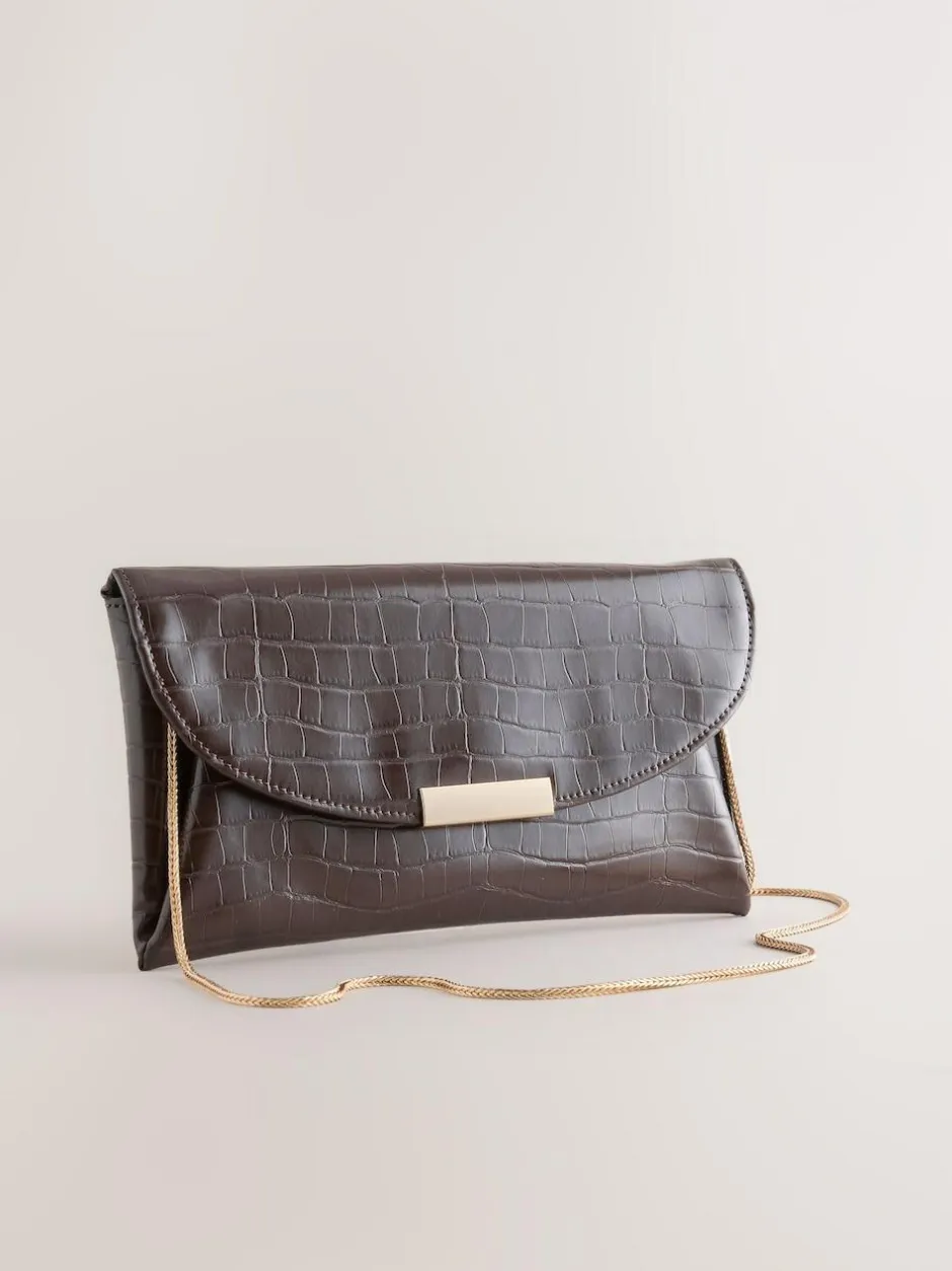 Next Clutch Bag Chocolate Brown Discount