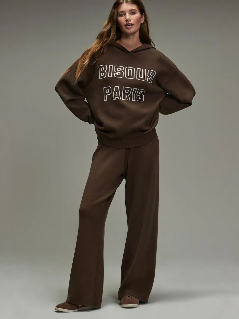 Next Compact Cosy Wide Leg Tipped Joggers Chocolate Brown Clearance