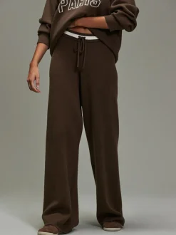Next Compact Cosy Wide Leg Tipped Joggers Chocolate Brown Clearance
