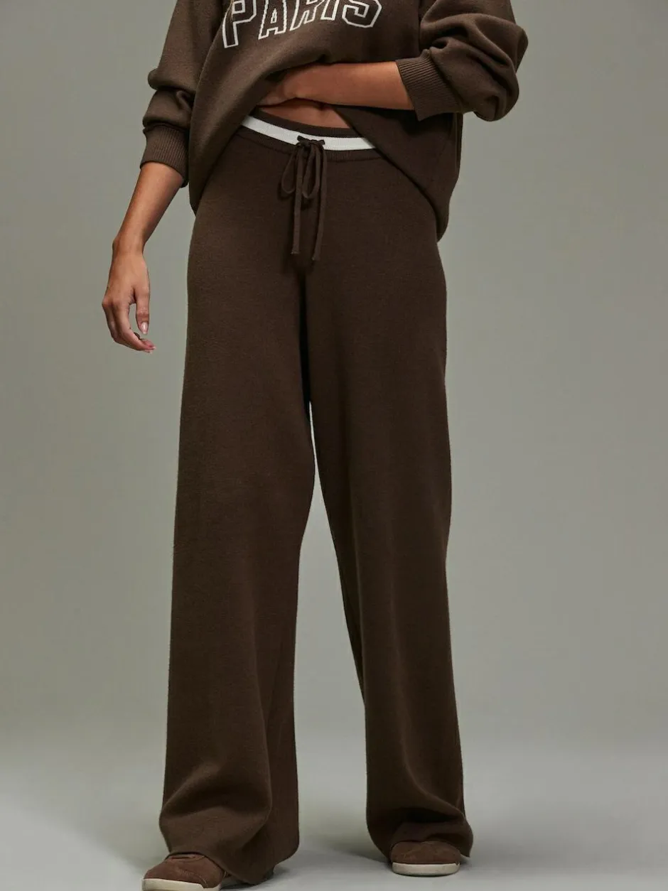 Next Compact Cosy Wide Leg Tipped Joggers Chocolate Brown Clearance