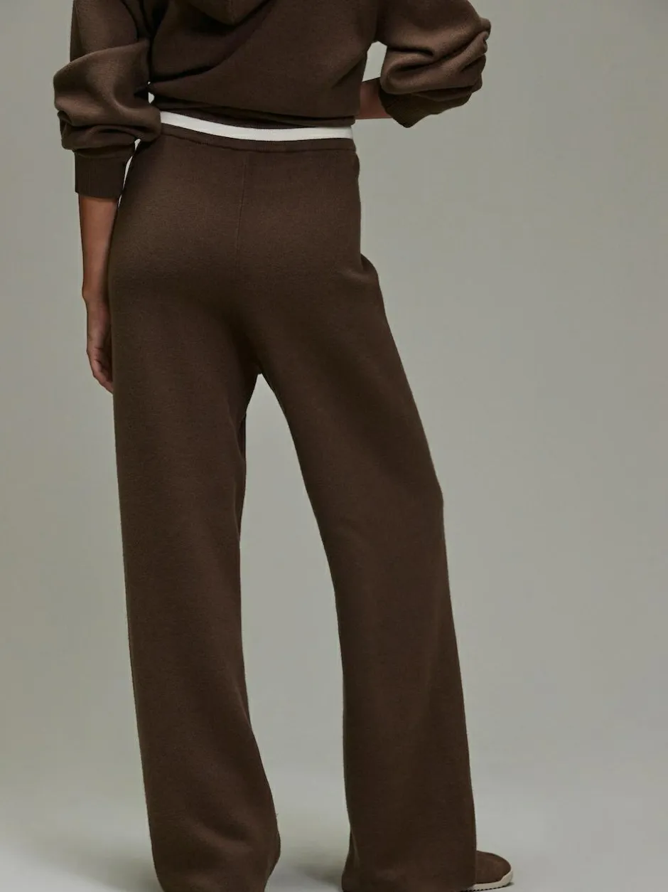 Next Compact Cosy Wide Leg Tipped Joggers Chocolate Brown Clearance