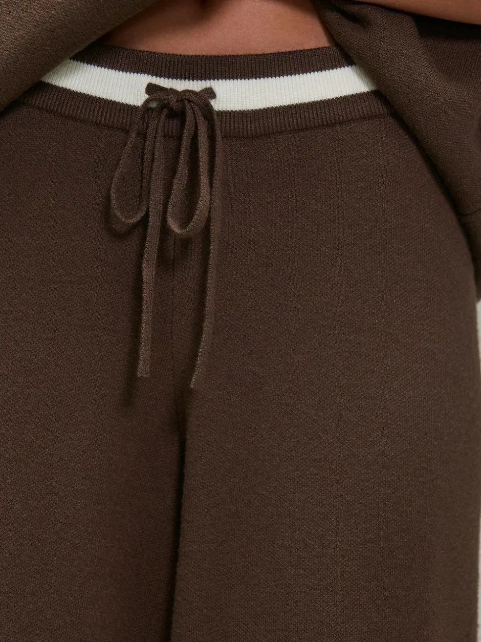 Next Compact Cosy Wide Leg Tipped Joggers Chocolate Brown Clearance
