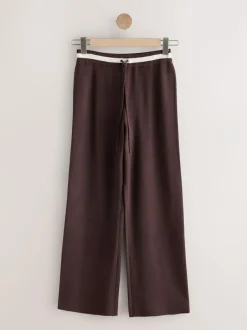Next Compact Cosy Wide Leg Tipped Joggers Chocolate Brown Clearance