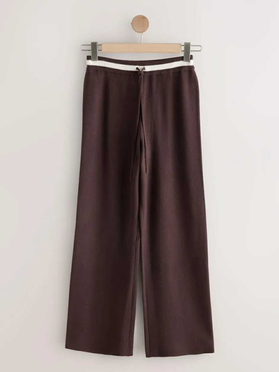 Next Compact Cosy Wide Leg Tipped Joggers Chocolate Brown Clearance
