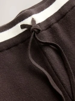 Next Compact Cosy Wide Leg Tipped Joggers Chocolate Brown Clearance