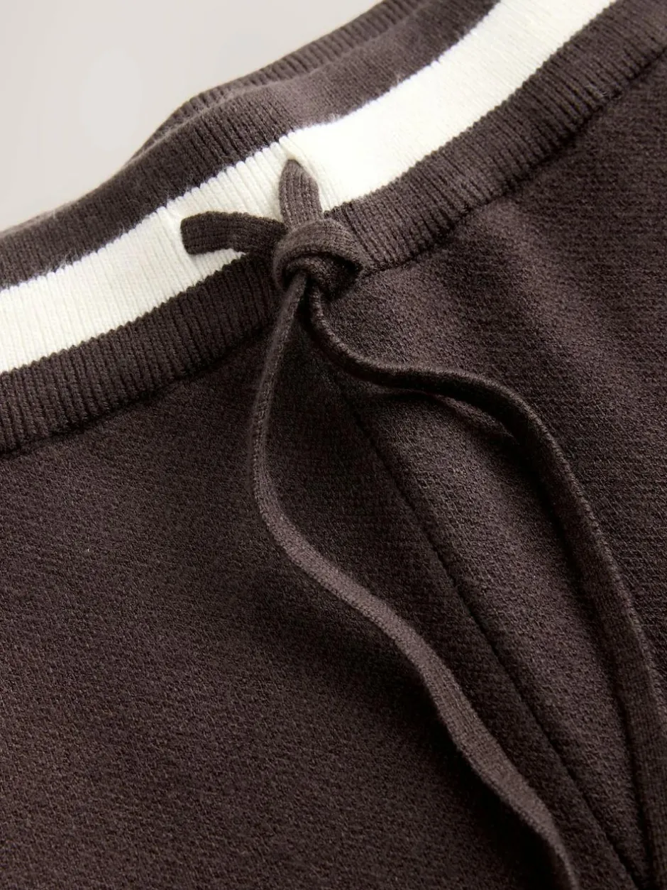 Next Compact Cosy Wide Leg Tipped Joggers Chocolate Brown Clearance