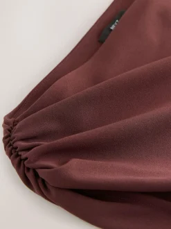 Next Draped Midi Ruched Dress Chocolate Brown Discount