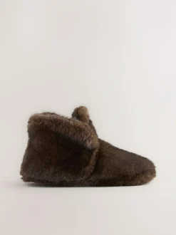 Next Chocolate Brown Faux Fur Boot Slippers Hot