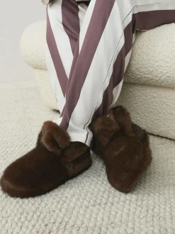 Next Chocolate Brown Faux Fur Boot Slippers Hot