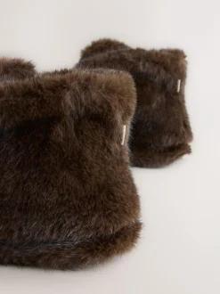 Next Chocolate Brown Faux Fur Boot Slippers Hot