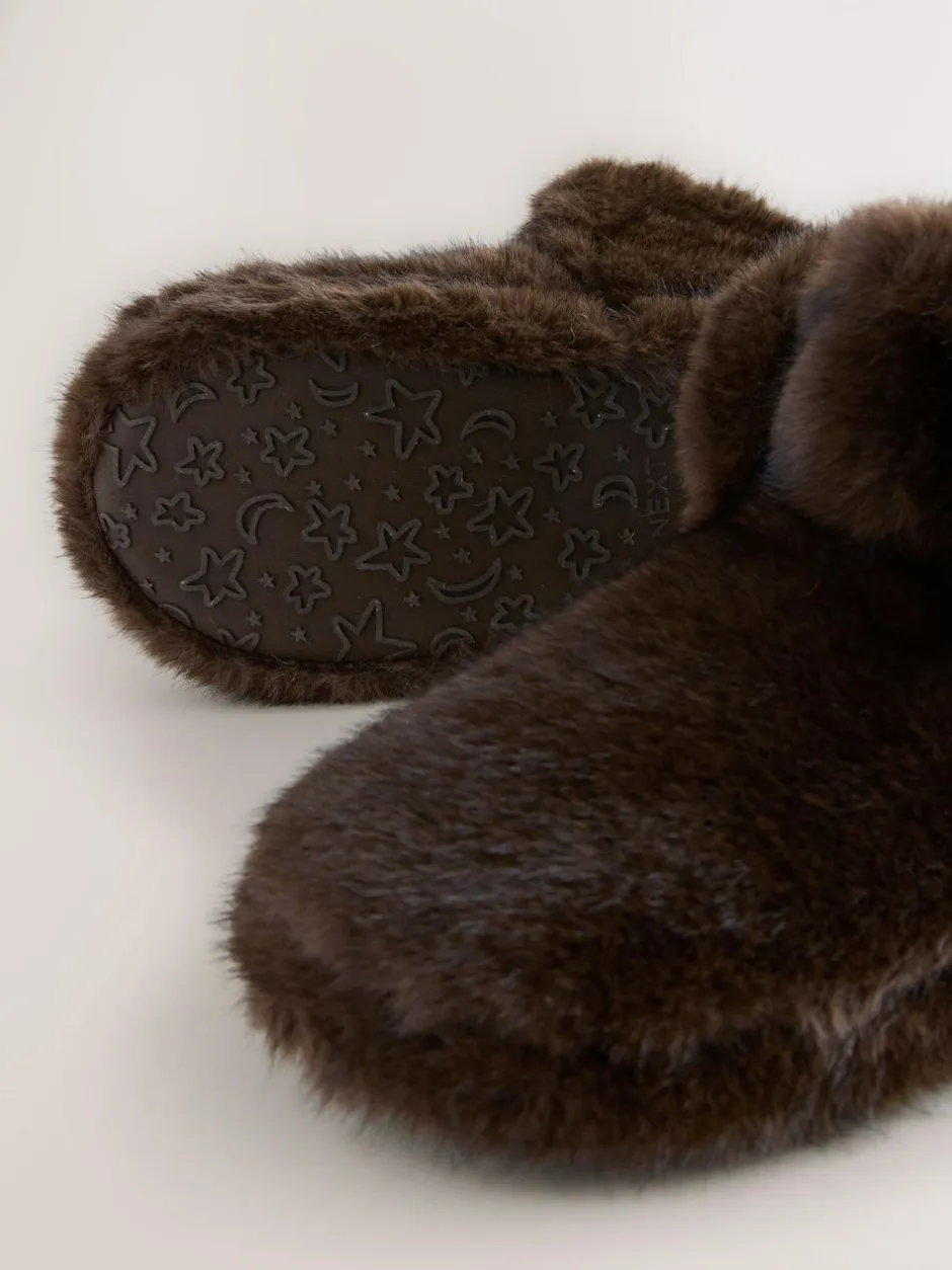 Next Chocolate Brown Faux Fur Boot Slippers Hot