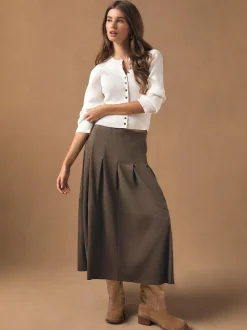Next Chocolate Brown Faux Suede Midi Kilt Skirt